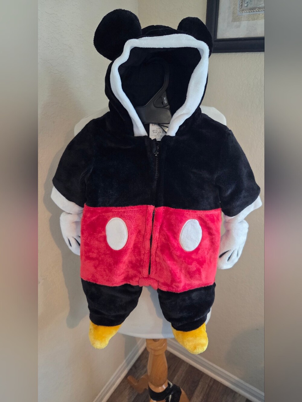 Disney Store Mickey Mouse Bodysuit Baby 0 To 3 Months Plush Costume hooded ears